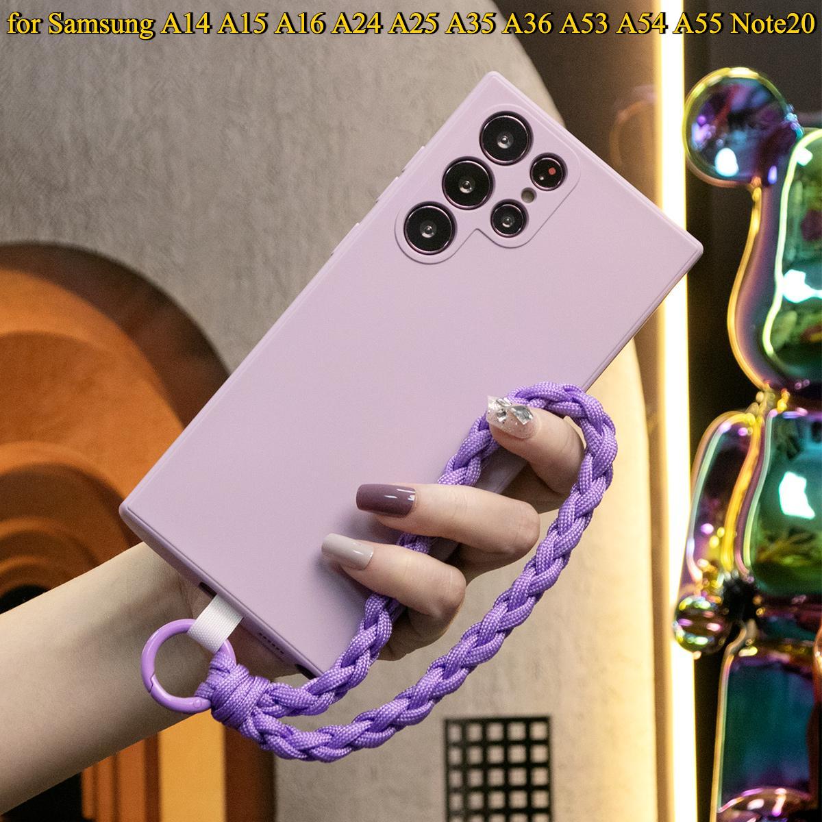 Silicone Matte Phone Case with Braided Rope Bracelet for Samsung A14 A15 A16 A24 A25 A35 A36 A53 A54 A55 Note20