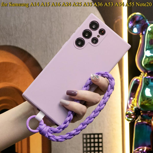Silicone Matte Phone Case with Braided Rope Bracelet for Samsung A14 A15 A16 A24 A25 A35 A36 A53 A54 A55 Note20