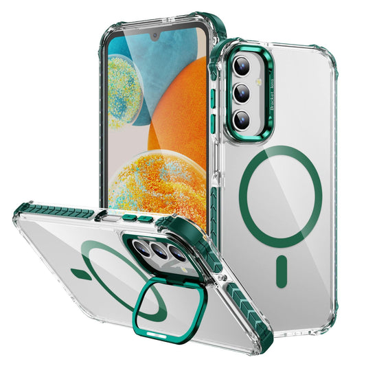 HD Transparent Anti-Dust Four Corner Anti-Fall Bumper Shockproof Strong Magnetic Phone Case With Metal Camera Kickstand for Samsung S25Ultra S24 S23FE S23 A14 A15 A25 A35 A54 A55