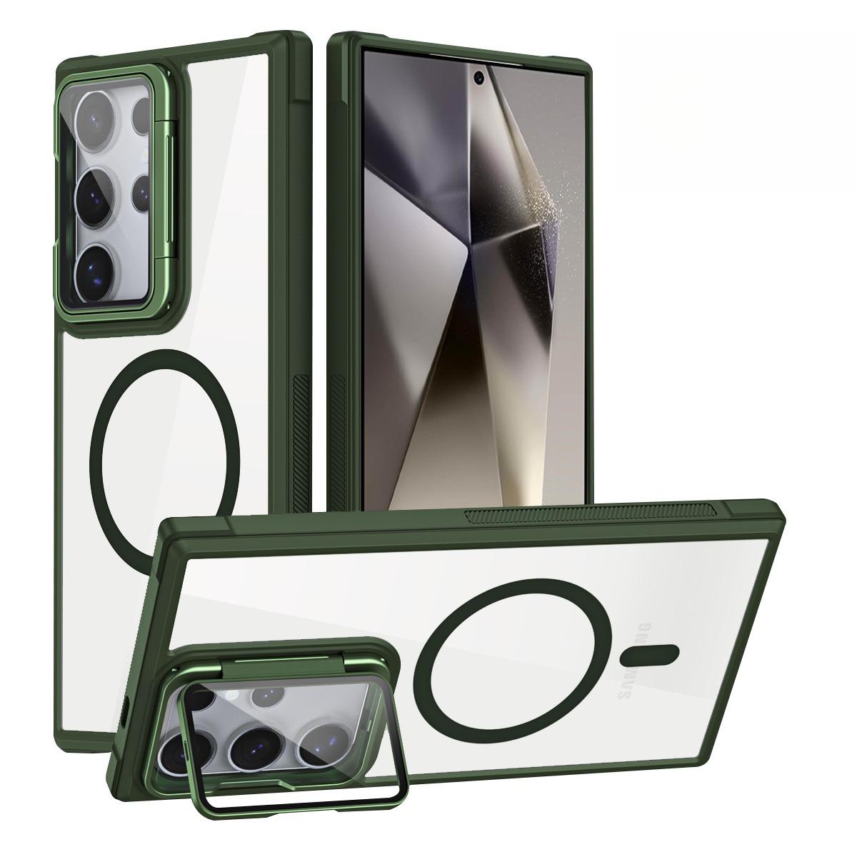For Samsung S25Ultra S25 S24 S23 S21FE S20FE Strong Magnetic Phone Case, Glass Camera Kickstand Protection, HD Acrylic Four Corner Shockproof Bumper Hand Feel Hard Full Cover