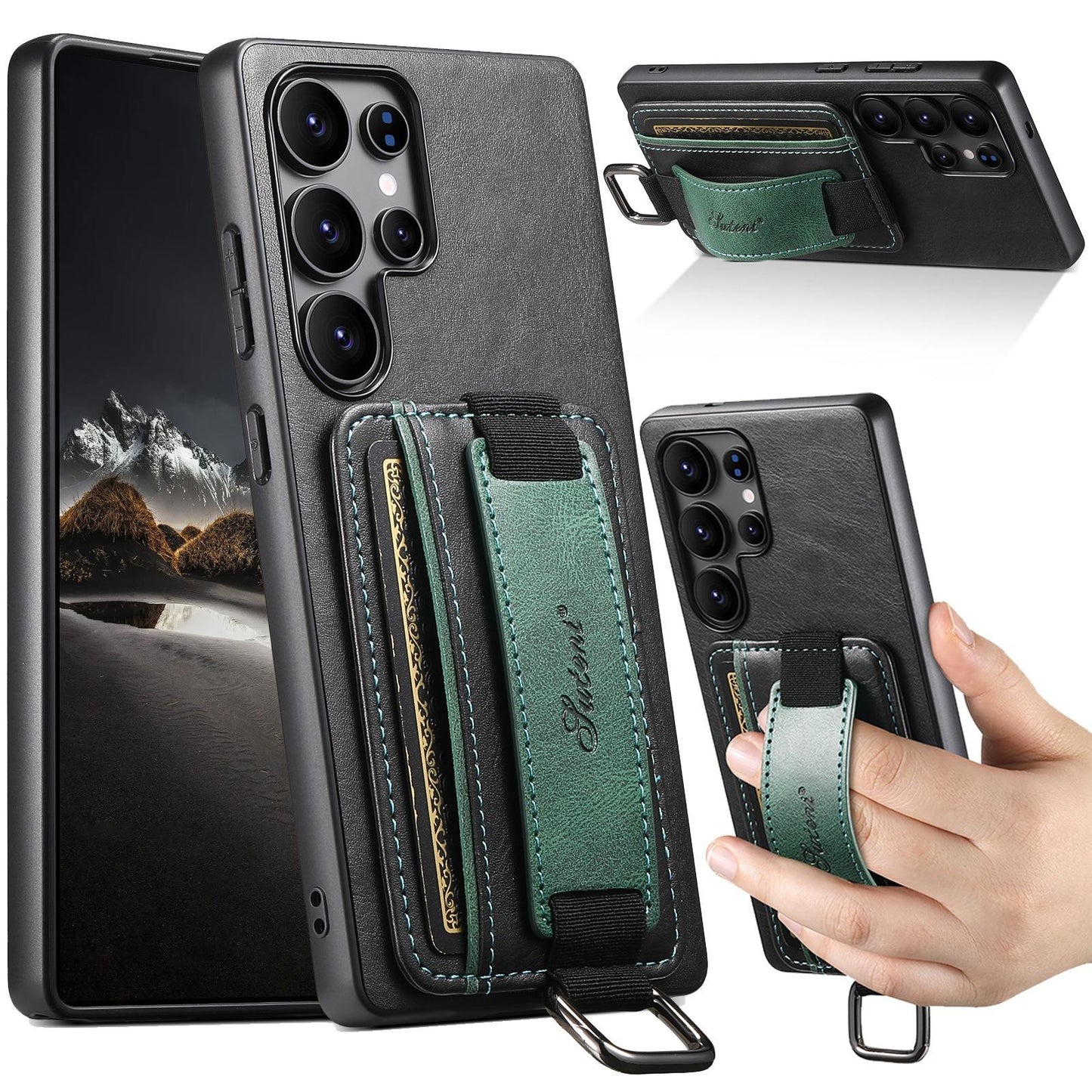 For Samsung S25 S24 S23 S22 Note20 Ultra Plus Phone Case, Smooth Surface Oil Wax Pattern Flip Elasticity Wallet Card Slot Wristband Leather Kickstand Shockproof Phone Case