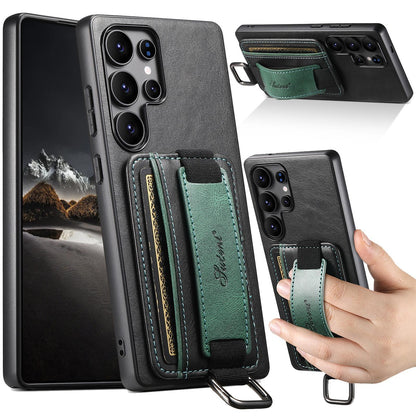 For Samsung S25 S24 S23 S22 Note20 Ultra Plus Phone Case, Smooth Surface Oil Wax Pattern Flip Elasticity Wallet Card Slot Wristband Leather Kickstand Shockproof Phone Case