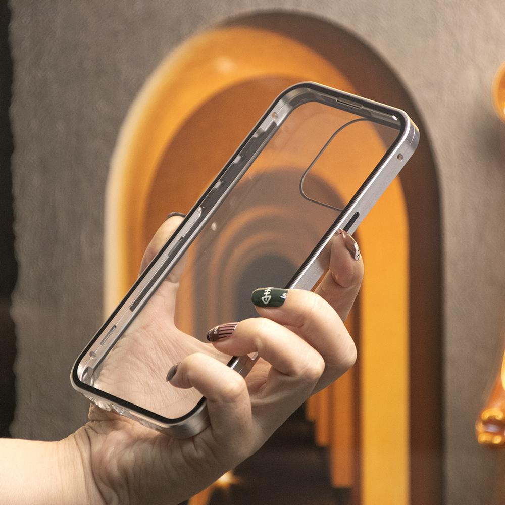 High Definition Tempered Glass Double Sided Full Cover 360 Magnetic Adsorption Metal Case For iPhone 16ProMax 16 15 14 13 12 11 Pro Max X/XS Front and Black Full Glass Cover
