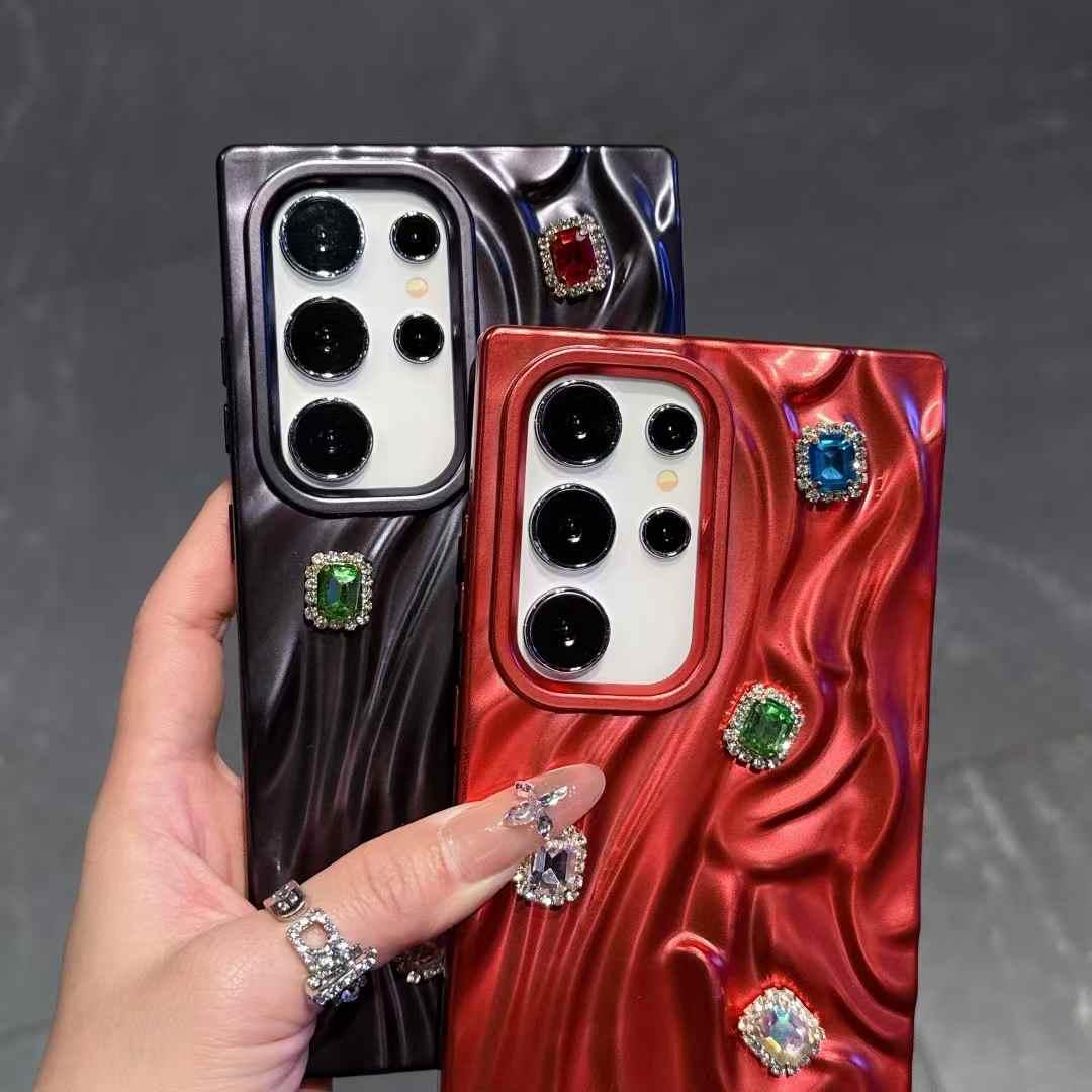 For Samsung S25Ultra S25 S24 A56 A55 A54 A36 A35 A26 A25 A16 A15, Rhinestone Fancy Shape Cool Wrinkled Tin Foil Pattern Plating Hollow Heat Dissipation Case Cooling Soft Back Cover
