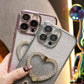Glitter Transparent Gradient Diamond Love Heart Holder Plating Phone Case For iPhone 16 15 14 13 12 Pro Max Clear Soft TPU Back Cover
