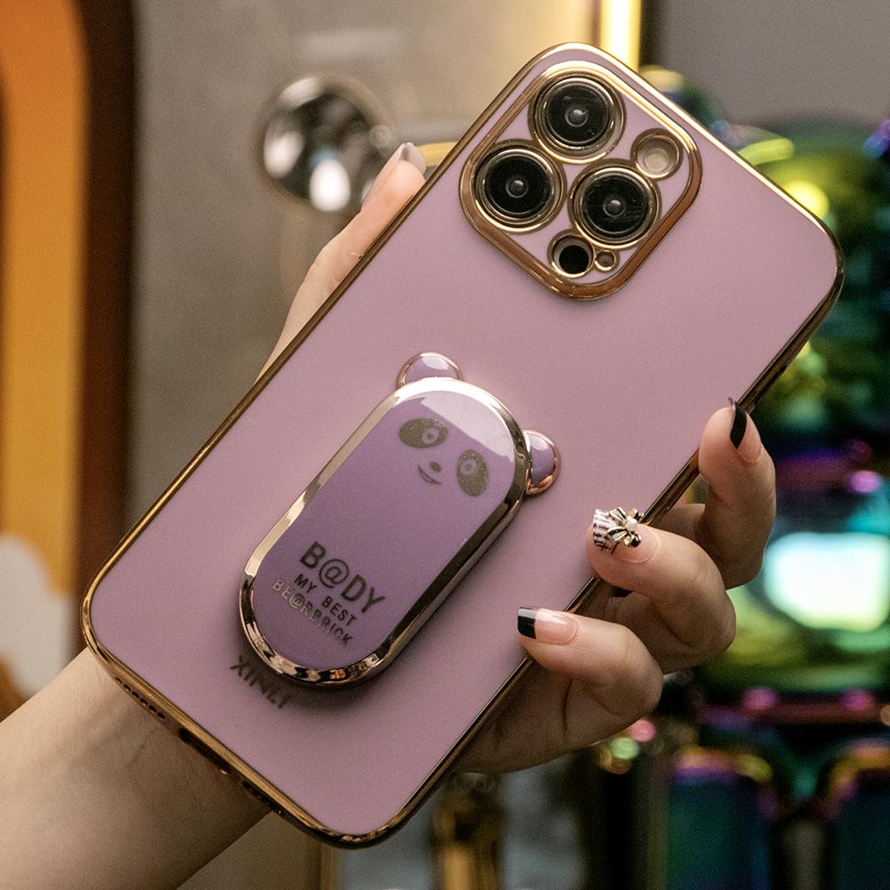 Panda Kickstand Plating Phone Case For iPhone 16 15 14 13 12 11 XR XSMax X/XS