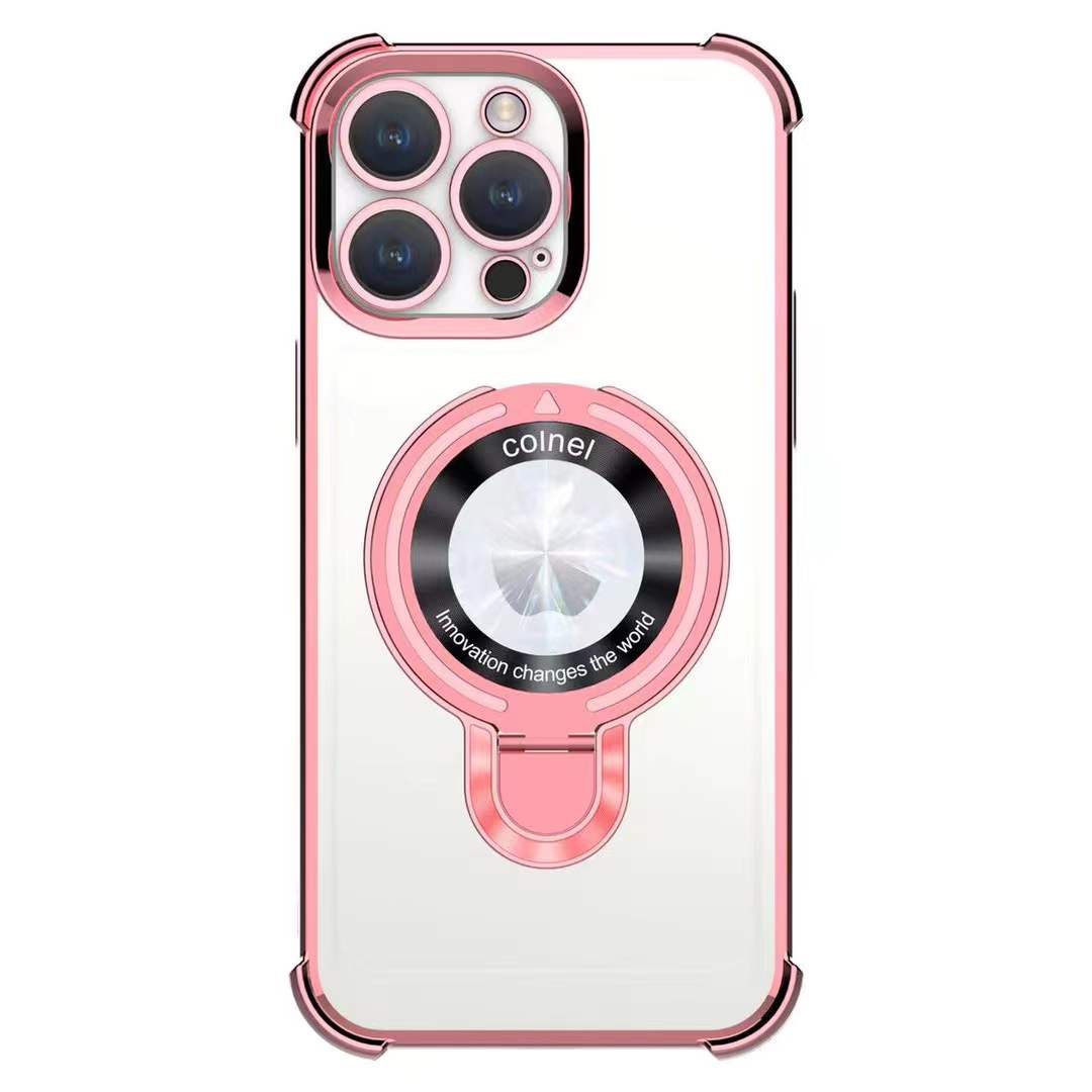 Luxury Plating Four Corners Shockproof Clear Case With Magnetic Stand For iPhone 16 15 14 13 Transparent Hard Acrylic Hybrid Bumper Hard Full Cover