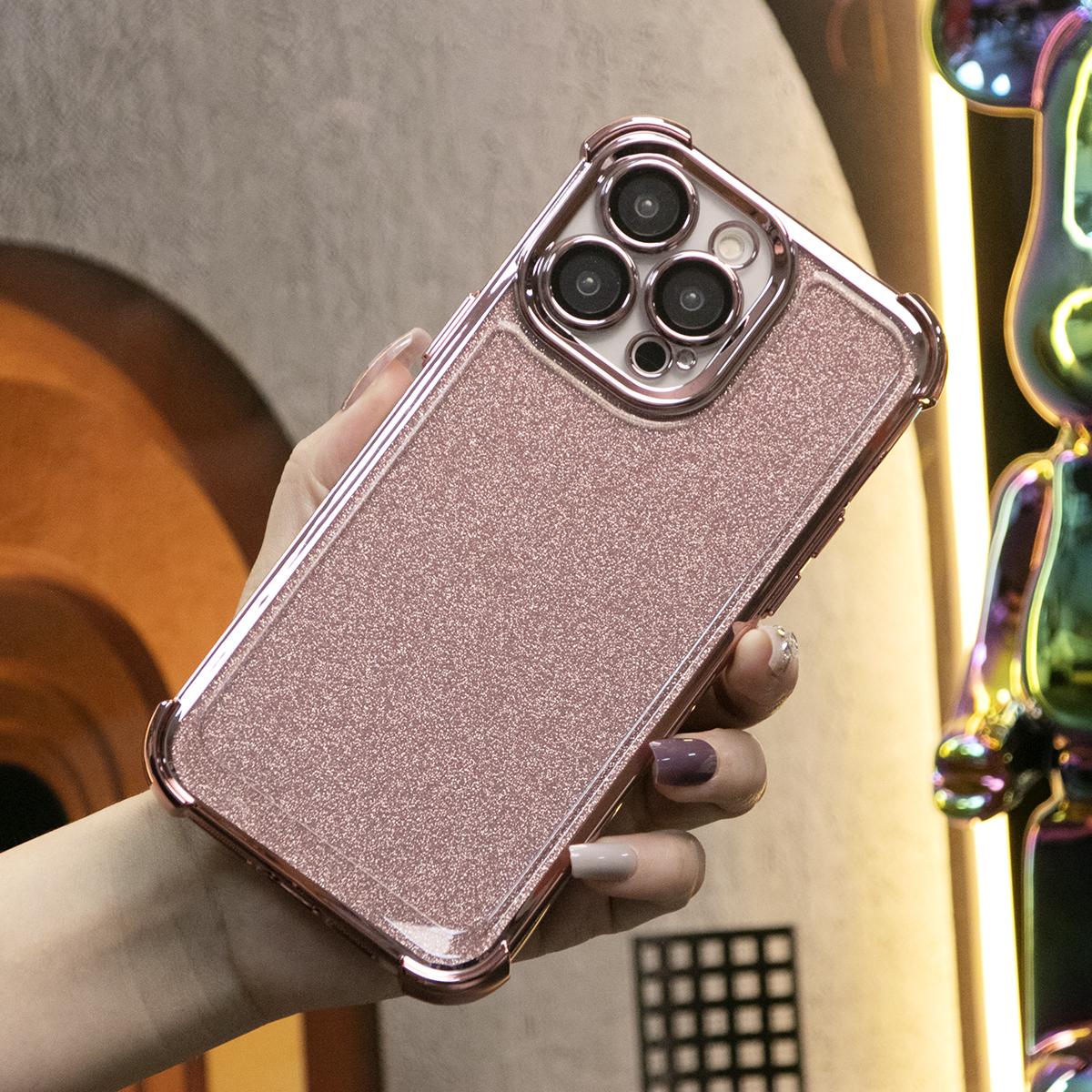 Glitter Clear Four Corners Anti Fall Transparent Plating Phone Case For iPhone 16 15 14 13 12 11 XR XSMax X/XS Built-in Camera Protector Hard Full Cover