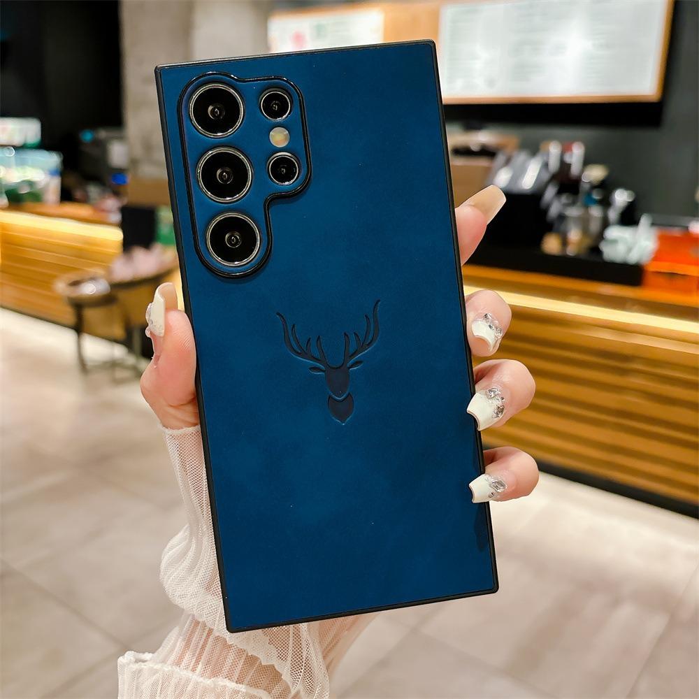 For Samsung S25Ultra S25Edge S24 S23 S22 S21 Note20 A16 A26 A36 A55 A56 Case, Deer Pattern Matte Suede Leather Shockproof Hard Phone Case