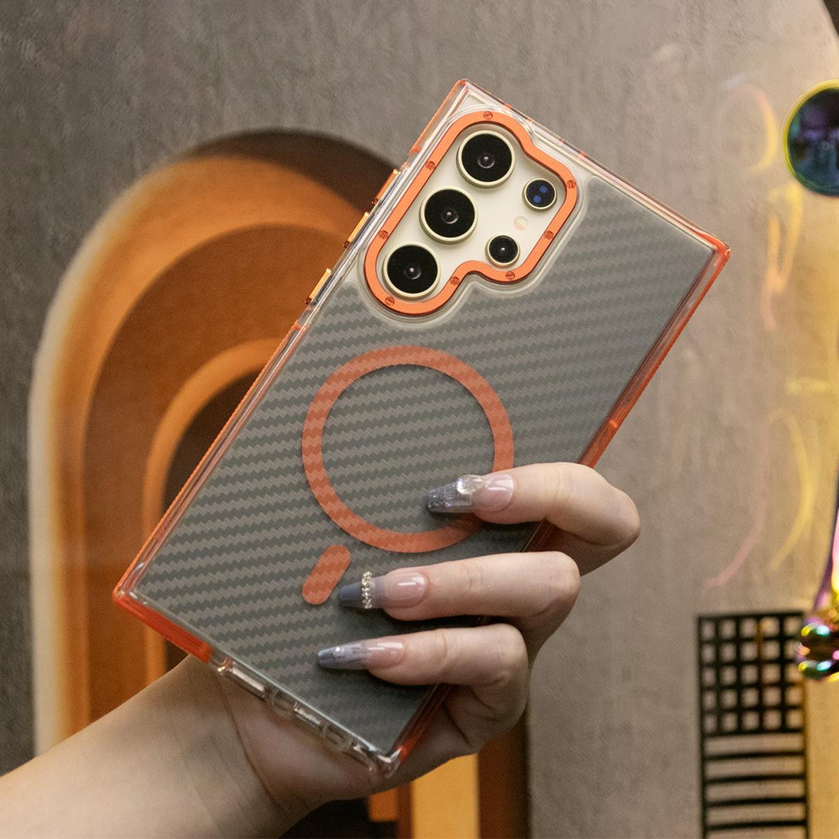 Strong Magnetic Carbon Fiber Phone Case, Metal Hardware Camera Protective Acrylic, Shockproof Anti-Fall Bumper For Samsung S25Ultra S25 S24 S23 S21FE A14 A15 A24 A25 A35 A54 A55 A05