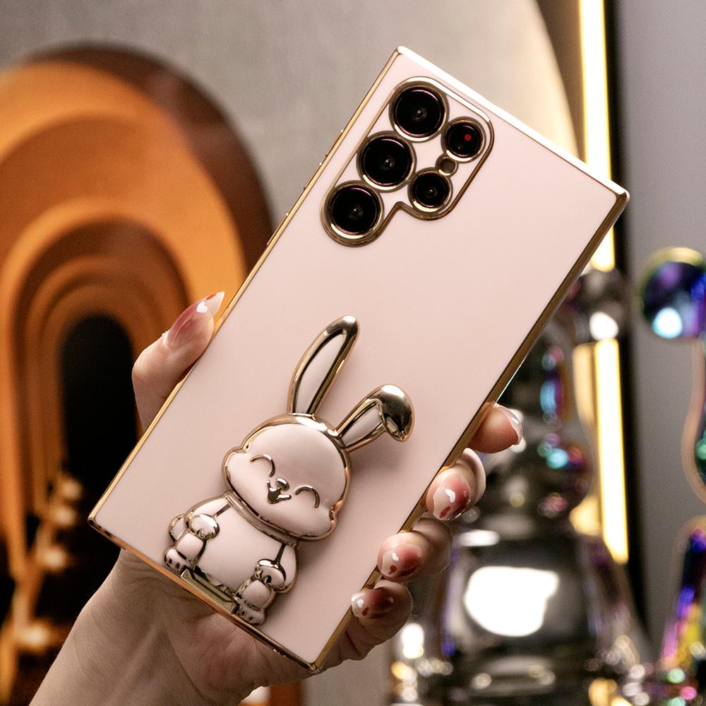 Rabbit Stand Plating Phone Case for Samsung S25Ultra S25Plus S25 S24Ultra S24Plus S24 S24FE
