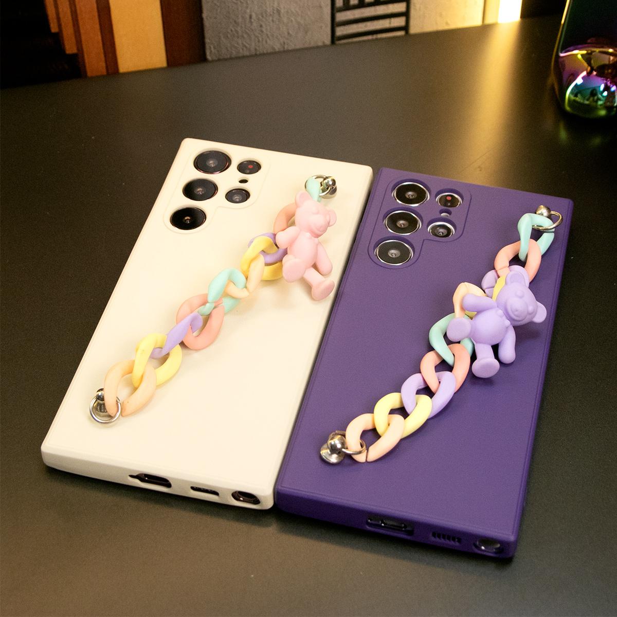 Liquid Silicone Matte Shockproof Phone Case with Bear Colorful Charm For Samsung S25 S24 S23 S22 S21 Note20 Plus Camera Protect Soft Cover S23 FE