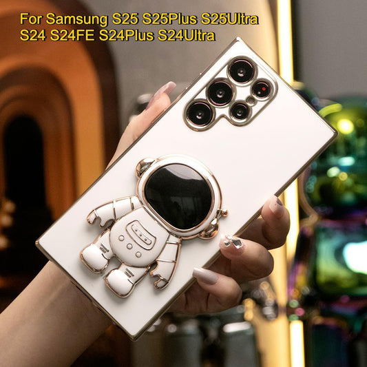 Astronaut Plating Kickstand Soft Phone Case For Samsung Galaxy S25 Ultra S24 FE Plus