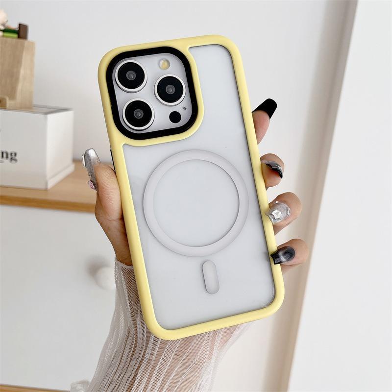 Two-tone Macaron Acrylic Transparent Magnetic Len Protection Phone Case For iPhone 16ProMax 15 14 13 12 11, Hard Shockproof Full Cover