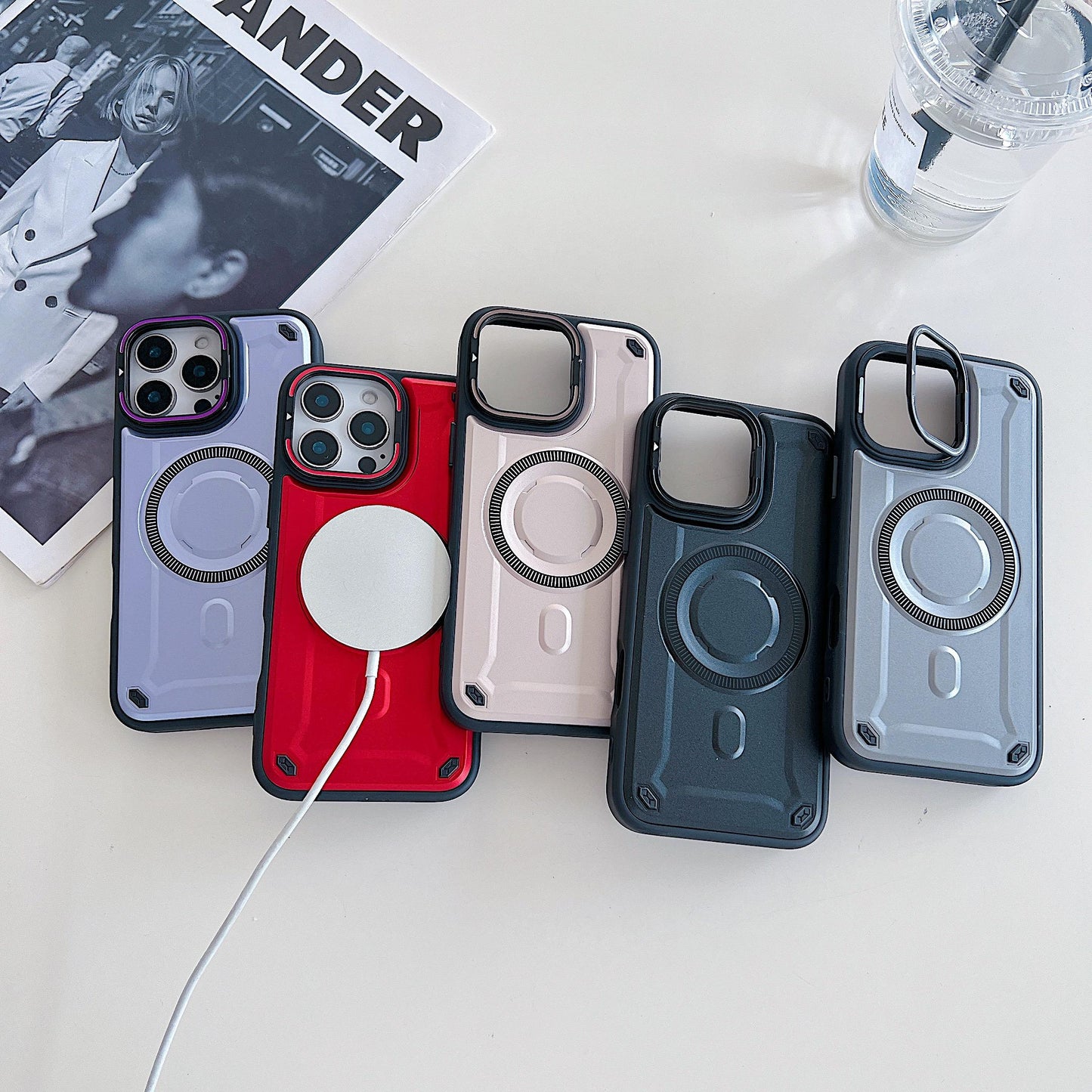 Anti-Dust Anti-Fall Heavy Duty Protection Shockproof Strong Magnetic Phone Case With Camera Kickstand for iPhone 16ProMax 16 15 14 13 12 11 Bumper Matte Hard Cover