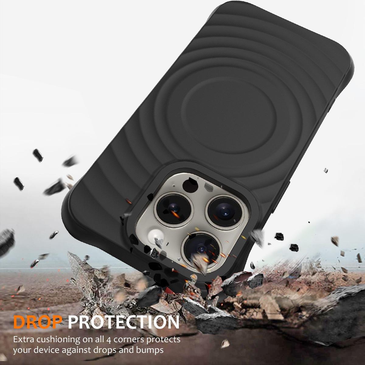 Matte Ripple Pattern Magnetic Silicone Phone Case For iPhone 16ProMax 16E 16 15 14 13 12 Skin Feel Heavy Duty Protection Shockproof Soft Full Cover
