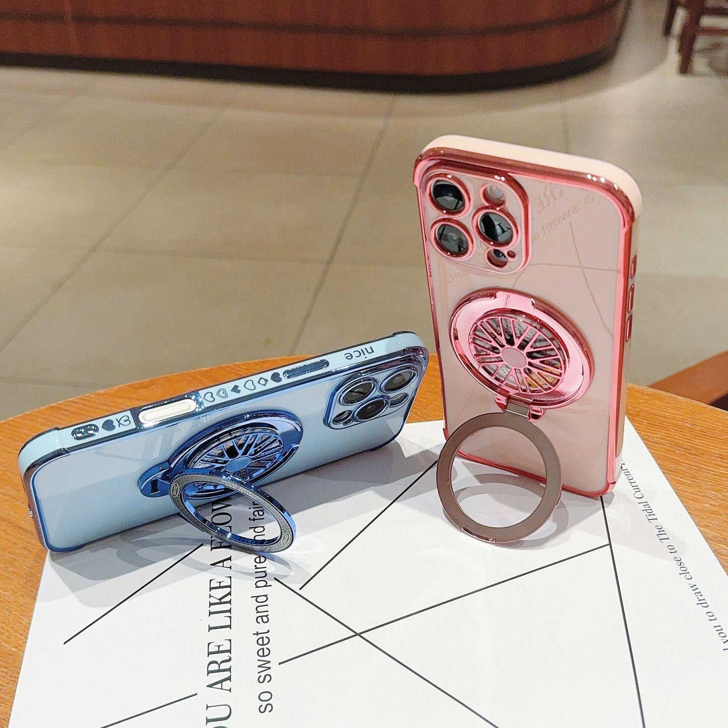 Plating Love Heart TPU Phone Case with Metal Magnetic Gyro Rotating Kickstand For iPhone 16ProMax 15 14 13 12 Shockproof Support Wireless Charging Soft Full Cover