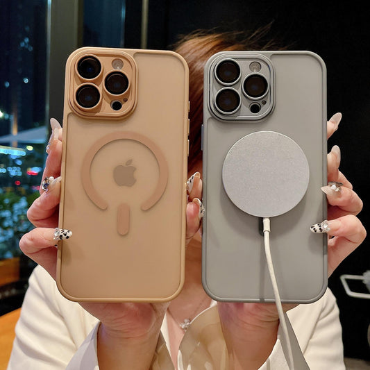 For iPhone 16ProMax 16 15 14 13 Phone Case, Matte Transparent C Pattern Magnetic Acrylic Slim, Camera Len Protector Cover Protection Hard Full Cover