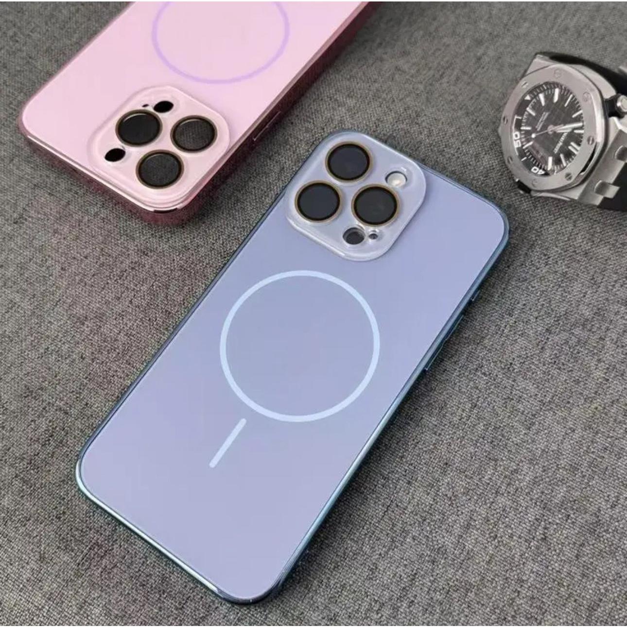 AG Glass Plating Fine Ring Strong Magnetic Phone Case With Len Protector For iPhone 16ProMax 15 14 13 12 11, Phone Handfeel Hard Full Cover