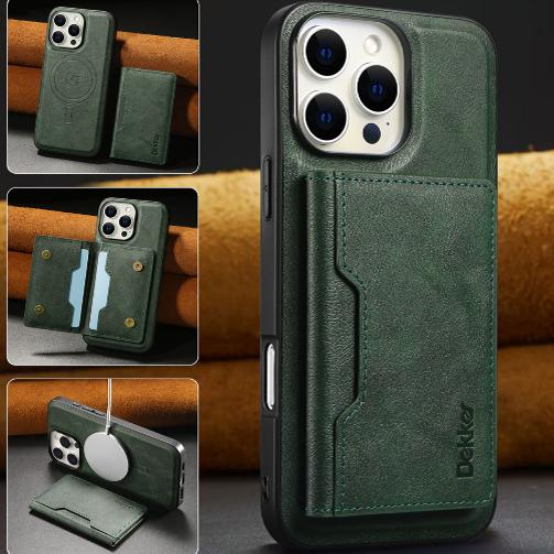 For iPhone 16ProMax 16 15 14 13 12 Leather Phone Case with Strong Magnetic Double Folding Wallet, Anti-Fall Card Bag Kickstand for Magsafe Shockproof Business Hard Full Cover
