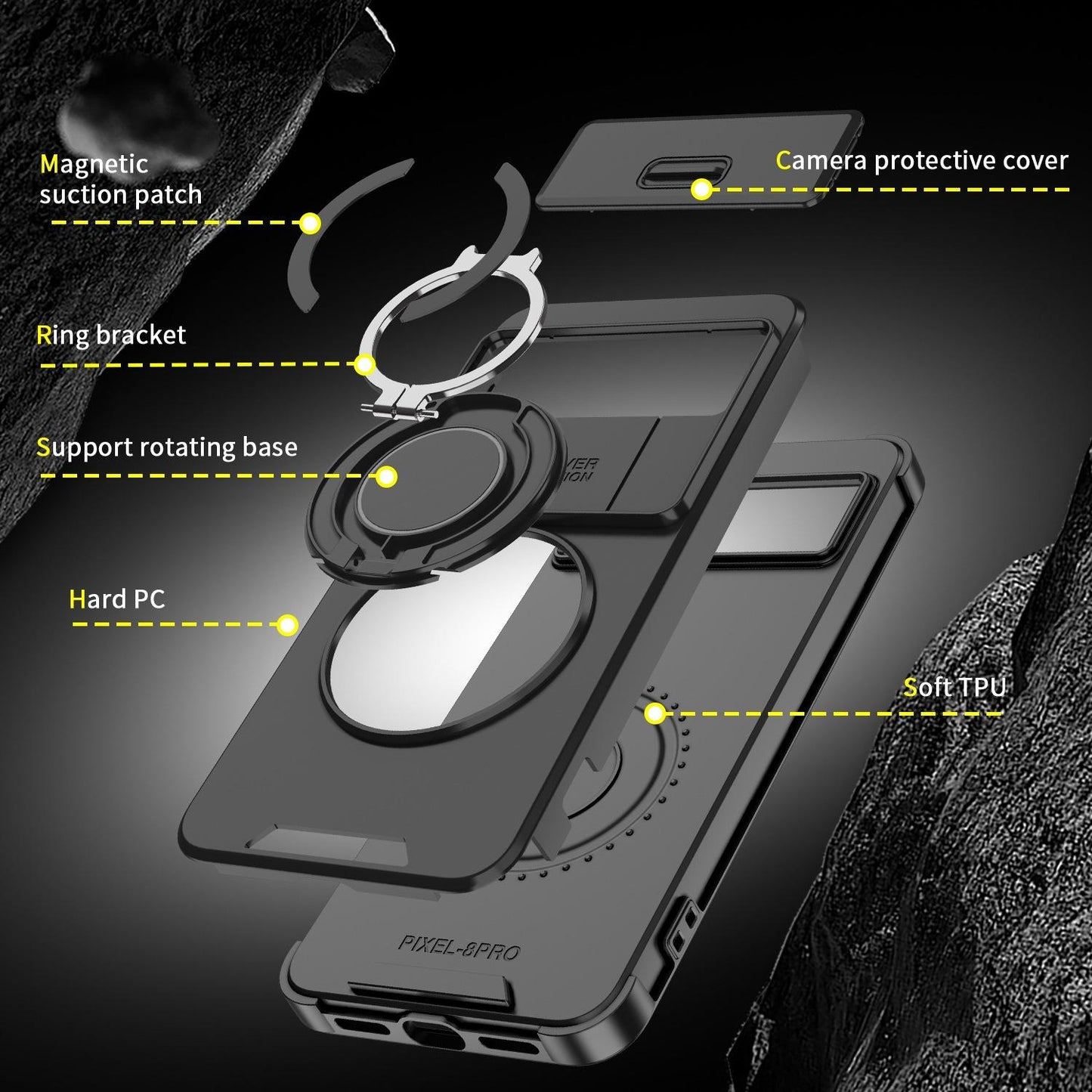 Ring Stand Holder Magnetic Case for Google Pixel  7 7Pro 8A 8Pro 9 Pro XL 9A Silde Camera Cover