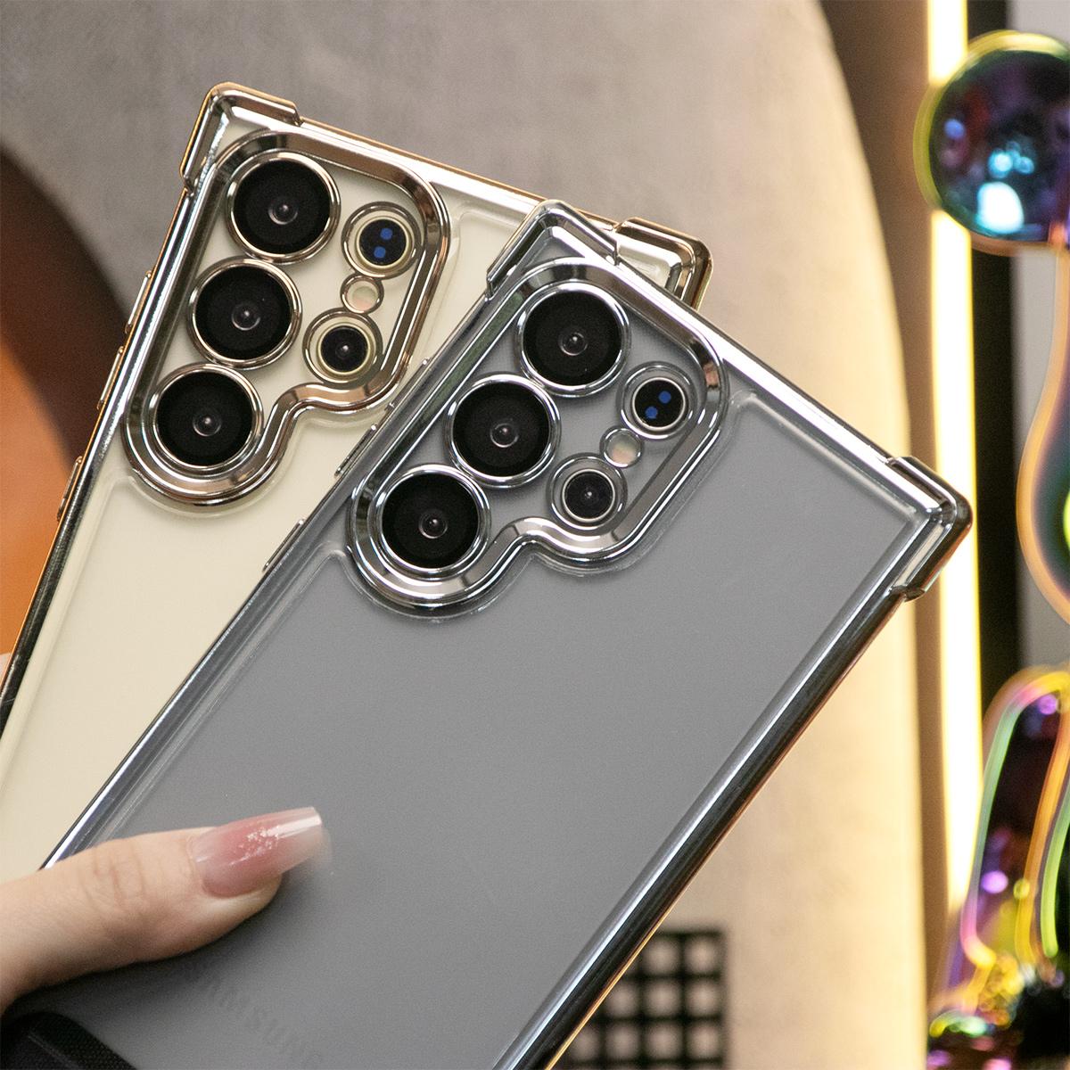 Electroplated Four Corners Anti-fall Transparent Hard PC Phone Case With Multifunctional Wristband For Samsung S25Ultra S25 S24FE S24Ultra S24 S22 S21 Note20, Full Cover with Camera Protector
