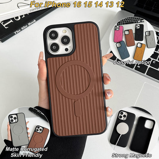 For iPhone 16ProMax 16 15 14 13 12 11 Plus Pro Max Phone Case, Corrugated Matte Magnetic, Skin Friendly Support Wireless Charging Shockproof Soft Full Cover