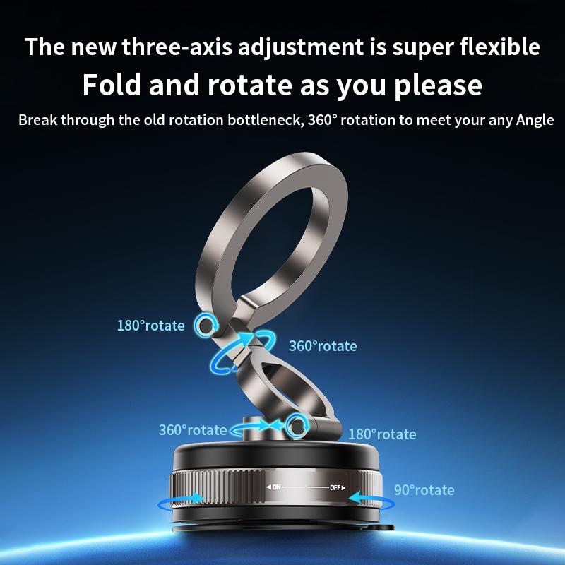 Upgrade Three-axis Flexible Alloy 360° Magnetic Vacuum Adsorption Double-sided Fold Rotating Multi-angle Strong Suction, Stable Holder, Hands Free Automobile, Adjustable Mount for All Phones