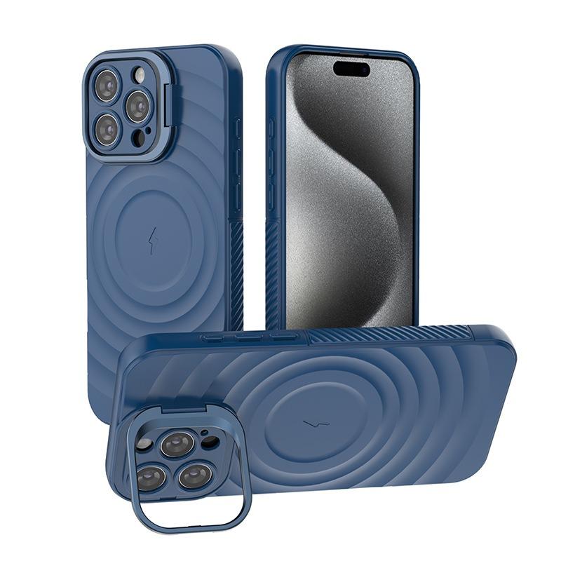 Matte Ripple Pattern Magnetic Phone Case with Camera Kickstand For iPhone 16ProMax 16 15 14 13 Skin Feel Shockproof Soft Full Cover