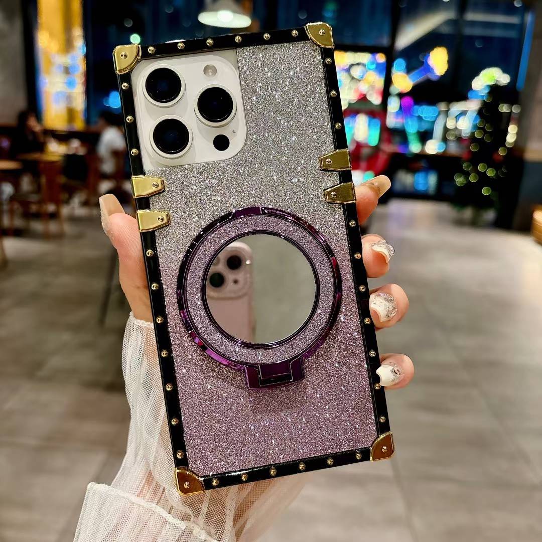 Luxury Gradient Glitter Diamond Heavy Duty Protection Shockproof With Mirror Magnetic Kickstand Phone Case For Samsung S25 S24 S23 S22 S21 Note20 A15 A25 A35 A55 Square Case Back Soft Cover