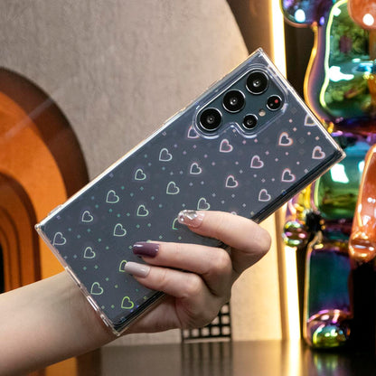 For Samsung S25Ultra S25 S24FE S24Ultra S23 S22 A55 A35 A25 A15 Plus Ultra Phone Case, Clear Laser Love Heart, Glitter Shockproof Hard Full Cover