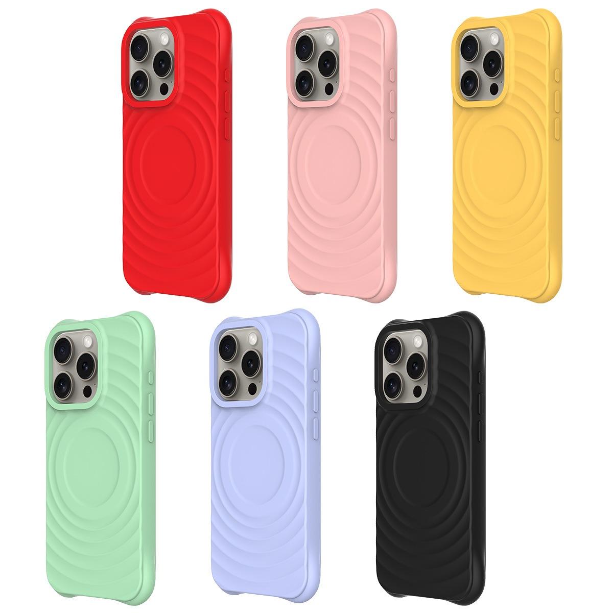 Matte Ripple Pattern Magnetic Silicone Phone Case For iPhone 16ProMax 16E 16 15 14 13 12 Skin Feel Heavy Duty Protection Shockproof Soft Full Cover