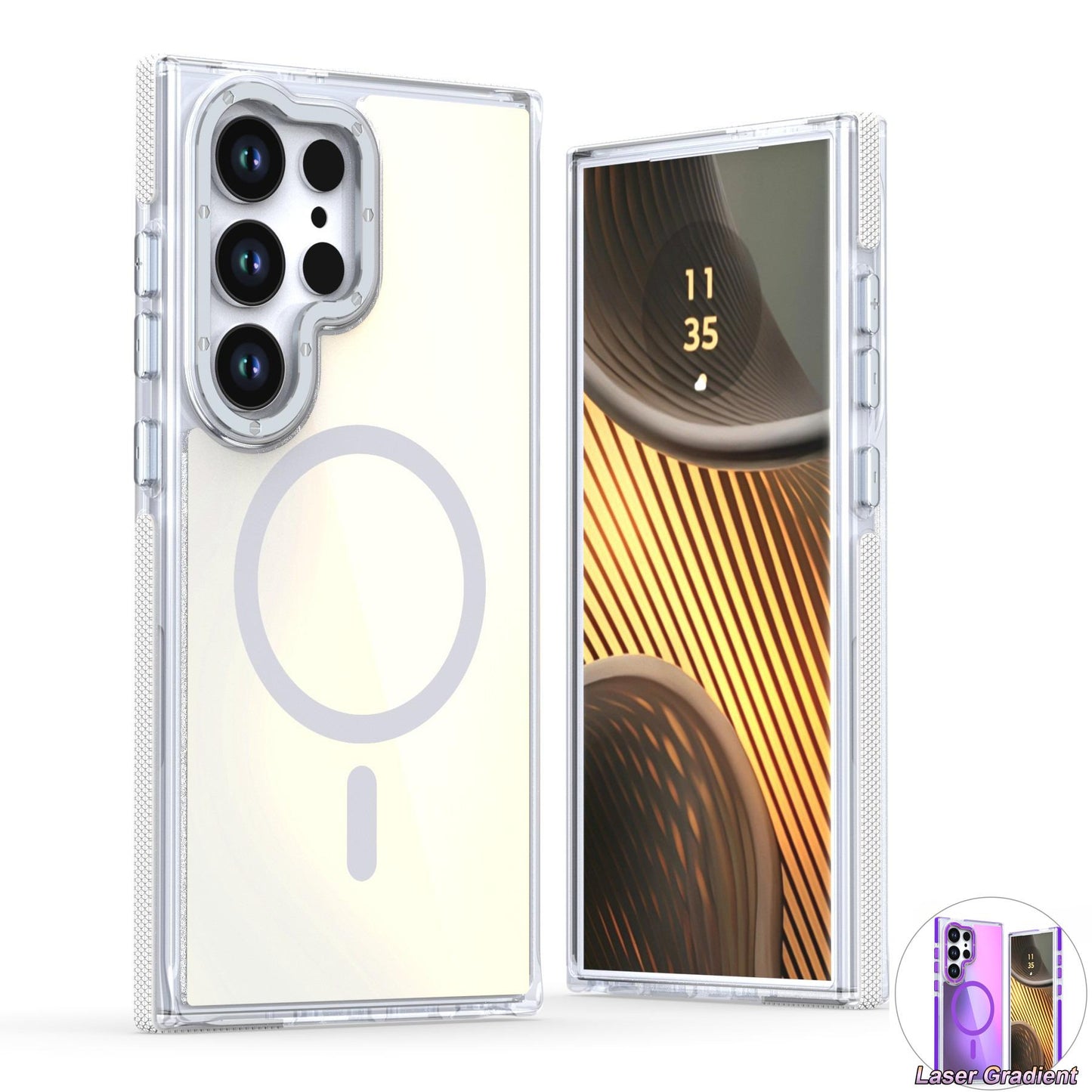 Laser Gradient Chameleon Strong Magnetic Wireless Charging Phone Case For Samsung S25Ultra S25 S24 S23 S22 A06 A15 A16 A25 A35 A36 A53 A54 A55 Metal Frame Acrylic Shockproof Hard Cover