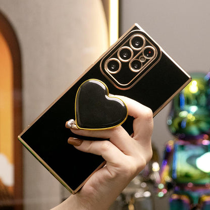 Love Heart Kickstand Pop Stand Plating Soft Phone Case For Samsung S25Ultra S25 S24Ultra S24FE S24 S23 S22 A15 A16 A25 A35 A53 A54 A55
