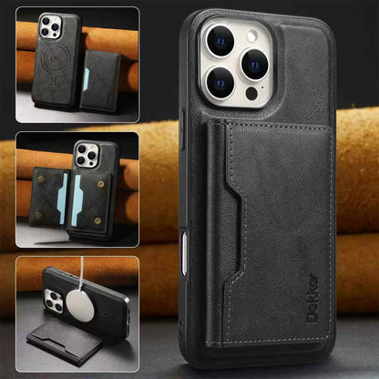 For iPhone 16ProMax 16 15 14 13 12 Leather Phone Case with Strong Magnetic Double Folding Wallet, Anti-Fall Card Bag Kickstand for Magsafe Shockproof Business Hard Full Cover