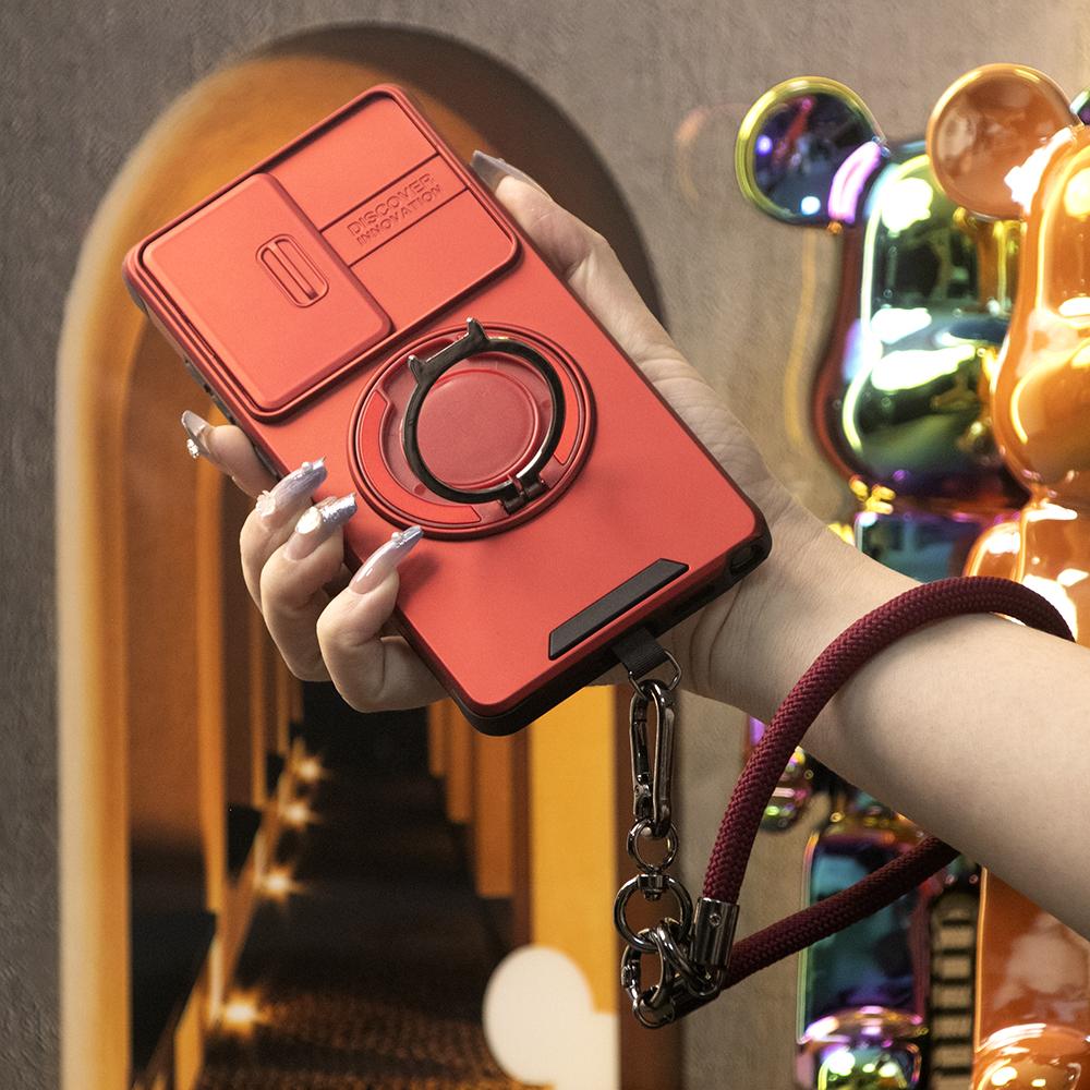 Removable Dust-proof Lens Cap Protection Phone Case 360 Rotating Metal Kickstand Wristband For Samsung S25Ultra S24 S23 S22 S21 Note20 A06 A15 A16 A25 A35 A36 A53 A54 A55 Shockproof Cover