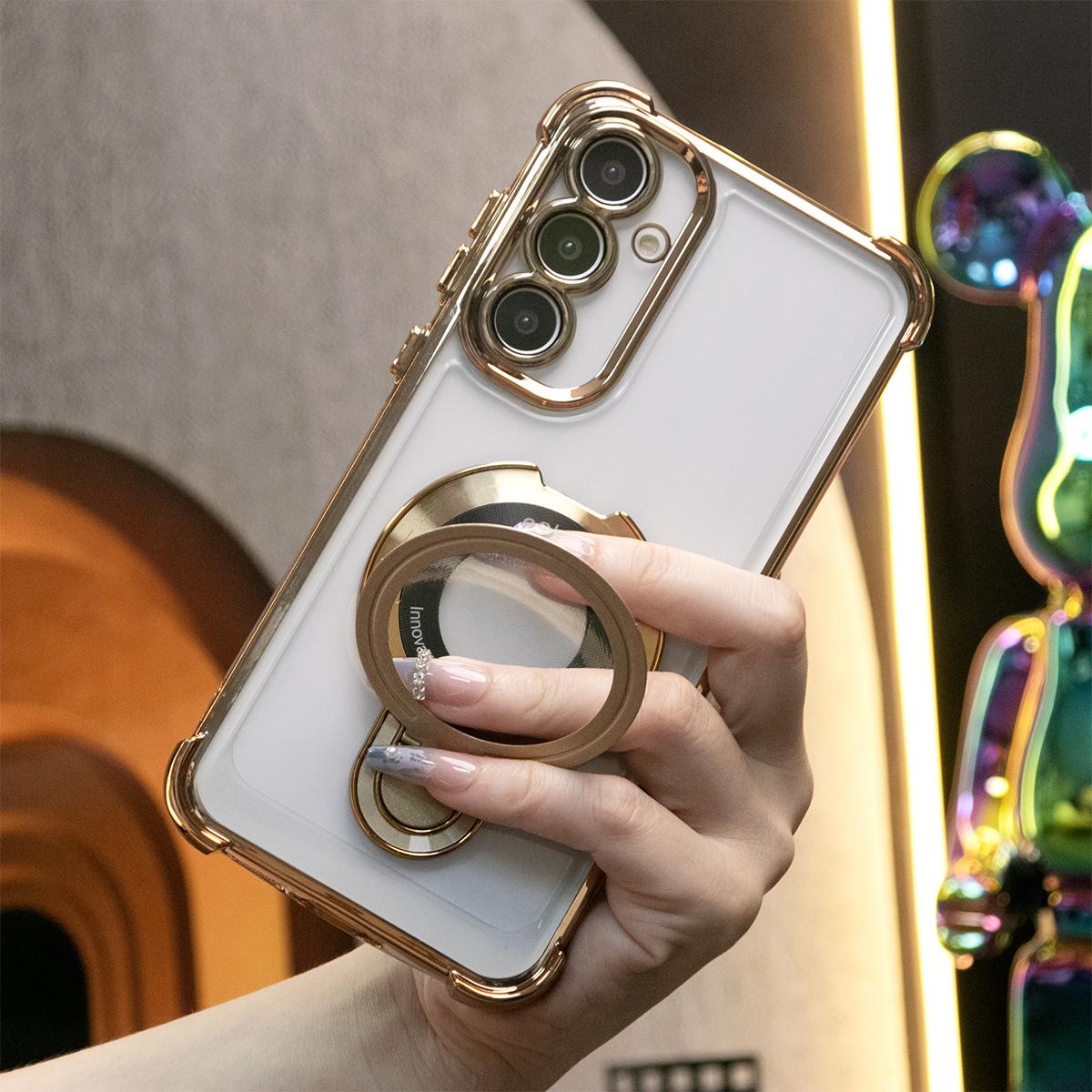 Luxury Plating Four Corners Shockproof Clear Case With Magnetic Stand For iPhone 16 15 14 13 12 11 XR XSMax X/XS Transparent Hard Acrylic Hybrid Bumper Hard Full Cover