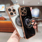 Plating Love Heart TPU Phone Case with Metal Magnetic Gyro Rotating Kickstand For iPhone 16ProMax 15 14 13 12 Shockproof Support Wireless Charging Soft Full Cover