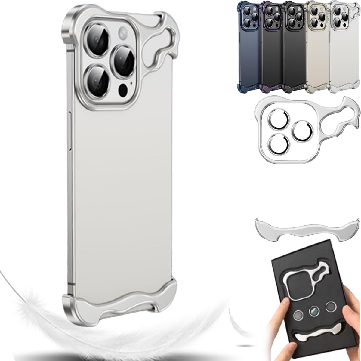 Special-Shaped Metal Corner Pad Anti-Fall Phone Case Suitable For iPhone 16 15 14 13 Pro Max, Borderless Slim No Back Bumper with Camera Cover Bumper Phone Case