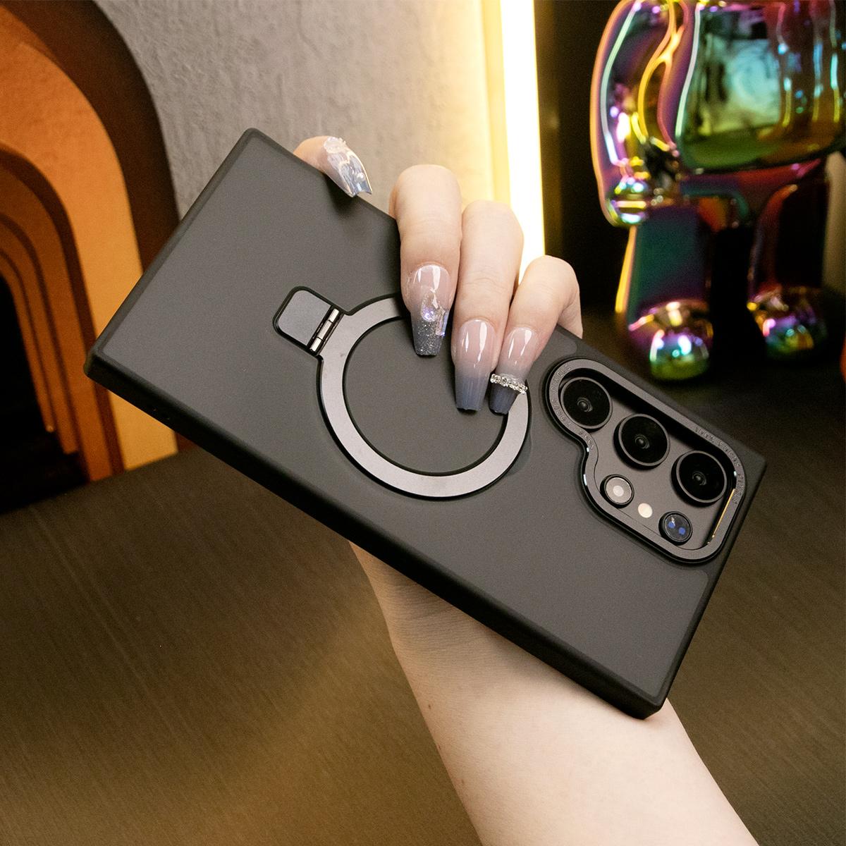 For Samsung S25Ultra S25 S24Ultra S24 S23Ultra S23 Plus Phone Case, Clear Matte Acrylic Strong Magnetic Metal Frame Kickstand [Not Yellowing] Shockproof Hard Full Cover