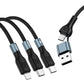 1.2m/2m 100W Super Fast Charge 2in3 Data Cable Support Laptop/Mobile Phone/Tablet USB+Type-c to C+L+C Multi-port Fast Charging Metal Head Nylon Braided Wire