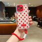 For iPhone 16ProMax 16 15 14 13 Phone Case With Short Wristband, Colorful 3 in 1 Transparent Luxury Wave Point Acrylic Anti Fall, With Camera Protector Shockproof Clear Hard Full Cover