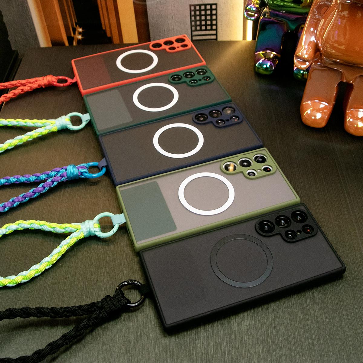Luxury Matte Clear Support Magnetic Hard Phone Case For Magsafe With Woven Wristband For iPhone 16 15 14 13 12 11 XR XSMax X/XS