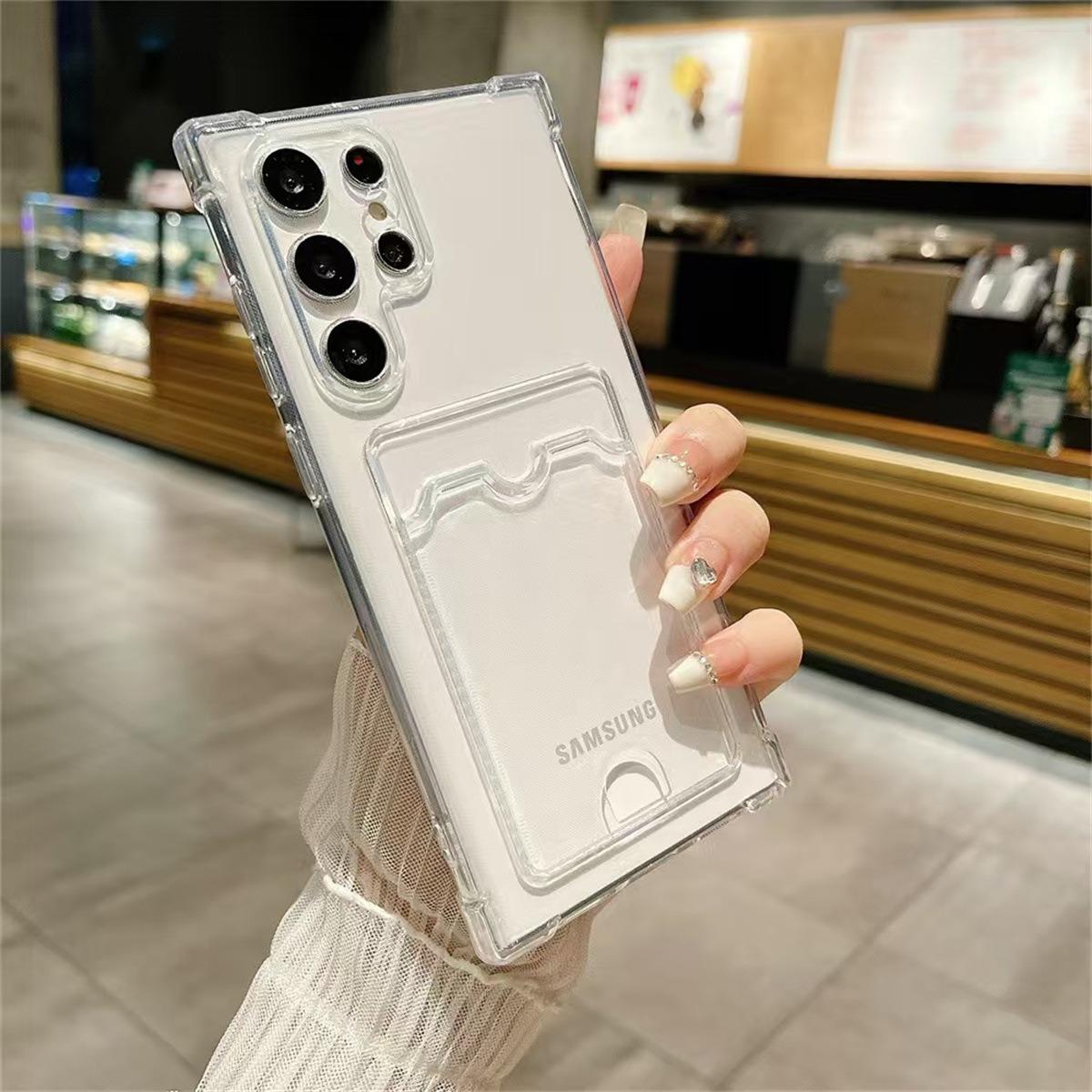 Transparent Card Slot TPU Four Corner Shockproof Phone Case For Samsung S25 S24 S23 S22 S21 Note20 A16 A15 A25 A35 A55 A06 Airbag Anti-Drop Clear Soft Full Cover