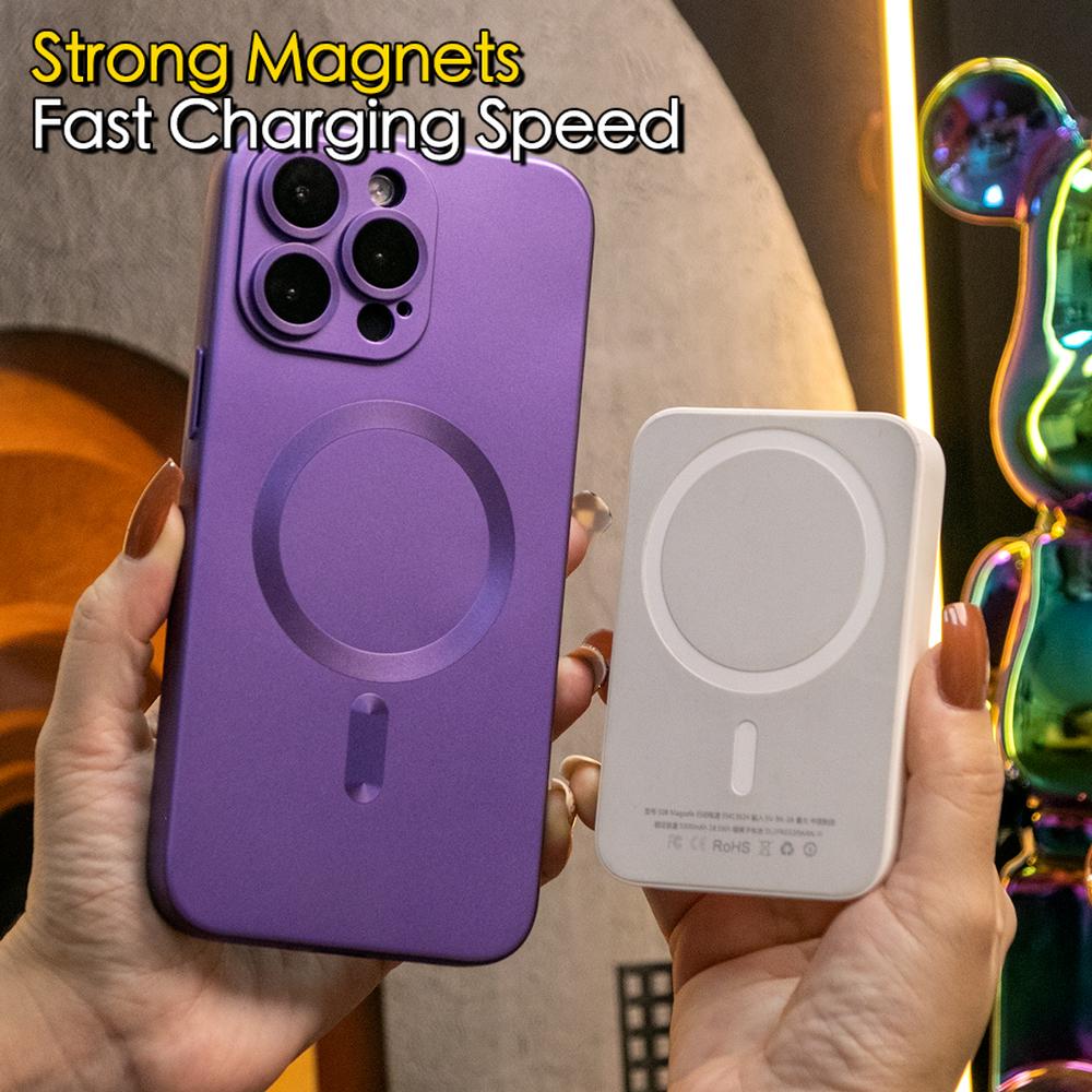 For iPhone 16 15 14 13 12 11 Pro Max Phone Case,  Metallic Paint Magnetic Soft Metallic Glossy Slim, Full Camera Cover Protection Support Wireless Charging Phone Case