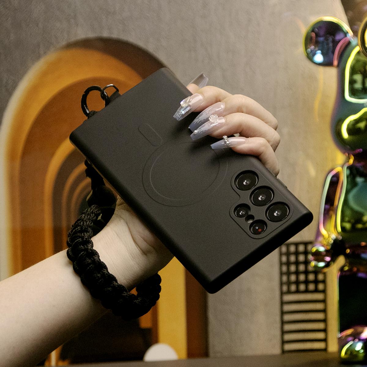 Strong Magnetic Case With Adjustable Woven Strap For Samsung S25Ultra S25 S24 S24FE A15 A35 A55 S22 S23 Plus FE Ultra, Soft Liquid Silicone Shockproof Phone Case With Microfiber Lining
