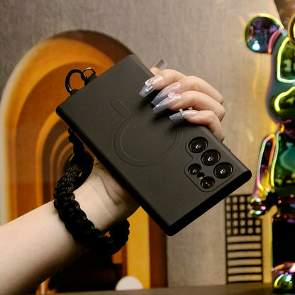 Strong Magnetic Case With Adjustable Woven Strap For Samsung S25Ultra S25 S24 S24FE A15 A35 A55 S22 S23 Plus FE Ultra, Soft Liquid Silicone Shockproof Phone Case With Microfiber Lining
