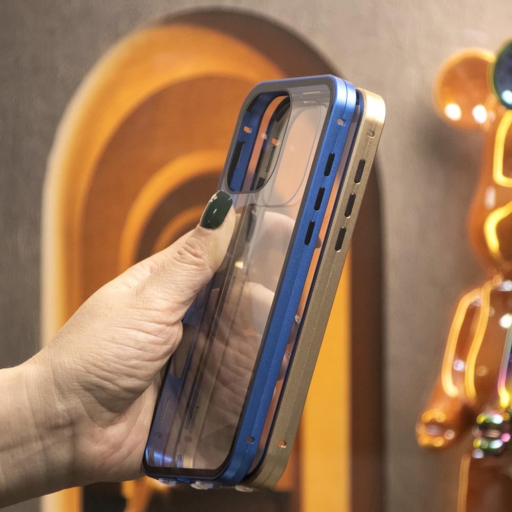 High Definition Tempered Glass Double Sided Full Cover 360 Magnetic Adsorption Metal Case For iPhone 16ProMax 16 15 14 13 12 11 Pro Max X/XS Front and Black Full Glass Cover
