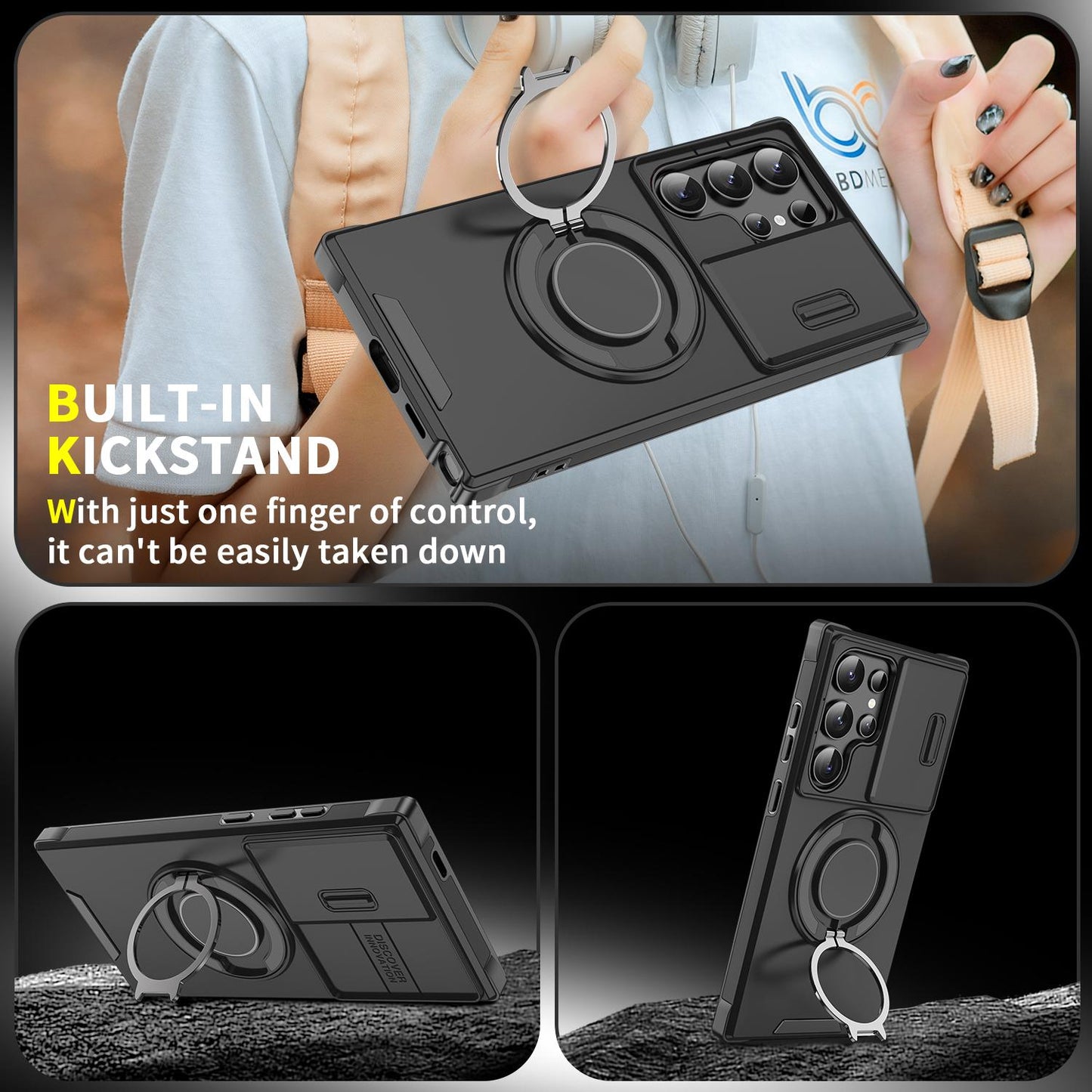 Heavy Duty Rugged Hybrid Armor 2 in 1 Slide Camera Lens Protective Phone Case for Samsung Galaxy S24 S25 Ultra A26 A36 A56