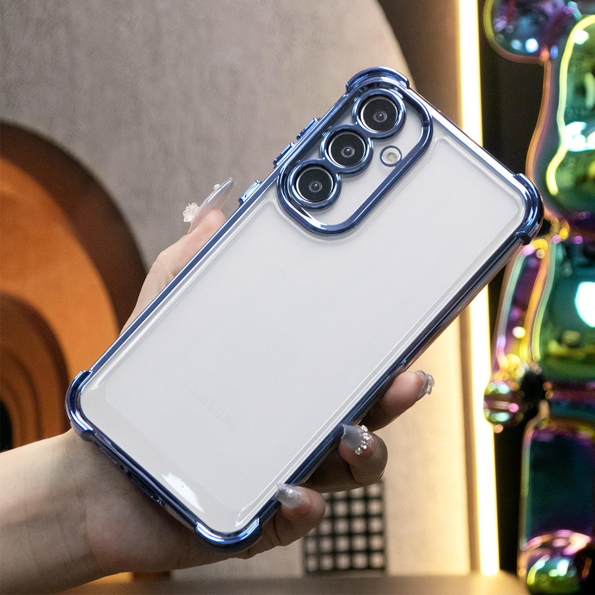 Luxury Plating Shockproof Clear Case for Samsung Galaxy A15 A25 A34 A35 A53 A54 A55 4G 5G Transparent Hard Acrylic Hybrid Bumper Armor Cover.